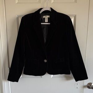 Pursuits, ltd. Black Velvet Blazer Rhinestone Button Size 10